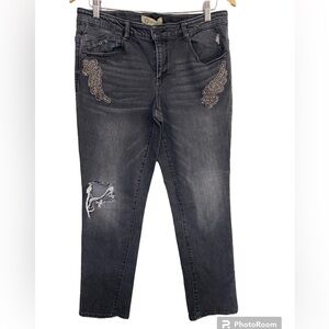 Democracy jean women i8 flex Ellen embellishments accent Y2K boho Black